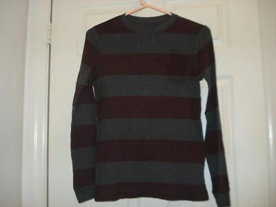 Urban Pipeline Shirt Waffle Knit Boys Striped Long Sleeve Gray Burgundy EUC/2 - Image 1 of 4