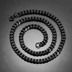 316L Stainless Steel IP Black Cuban & Figaro Link Chain Necklace (3, 6, 8/9 mm) - Picture 1 of 8