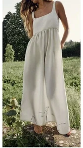Zara Women's Linen Blend Midi Dress With Pockets Light Beige Large - Picture 1 of 6