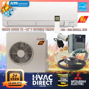 Mitsubishi 18000 BTU 21 SEER Ductless Mini Split H2i Hyper Heat Pump AC - Picture 1 of 12