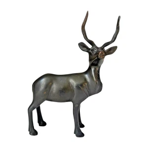 Antelope Bronze Statue Figurine MCM Small Sculpture Horns RARE Animal 8” Vintage - Picture 1 of 8