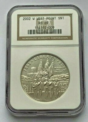 2002 W SILVER WEST POINT MILITARY ACADEMY BICENTENNIAL NGC MS 69 SILVER COIN - Image 1 of 4