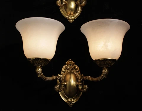 Single art deco real alabaster wall light  sconce solid  double arms bronze Cover