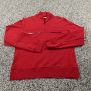 VTG Tommy Hilfiger Sweater Mens L Red Pullover Mock Zip Sweatshirt Jacket Y2K - Picture 1 of 13