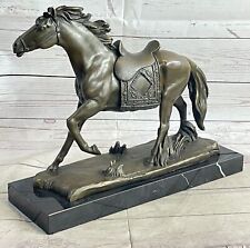Large Galloping Stallion Bronze Sculpture on Marble Base Western Horse Decor