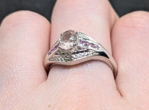Morganite, Sterling and hot pink ring .925 - Picture 1 of 5