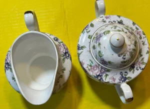 GRACE TEA WARE Sugar & Creamer Floral Multicolor Flowers 💐 Dishwasher Safe - Picture 1 of 12