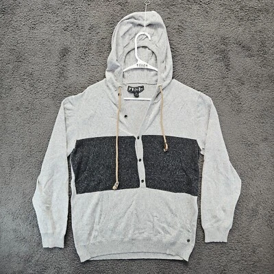 Volcom Undertone Sweater Mens Large Gray Black Button Front Knit Hoodie - Image 1 of 4