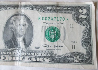2009 $2 REPLACEMENT *STAR* NOTE, ONLY 512K PRINTED, DALLAS, TX. K00247170* CIRC. - Image 1 of 4