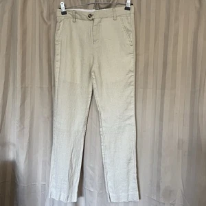 Isaac Mizrahi Boys 100% Linen Pants Sz 12 Khaki Cream Flat Front Dress Trousers - Picture 1 of 5