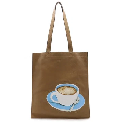 Auténtico bolso de mano Fendi de cuero con estampado de taza de café marrón moca blanco azul Foto 1 de 4