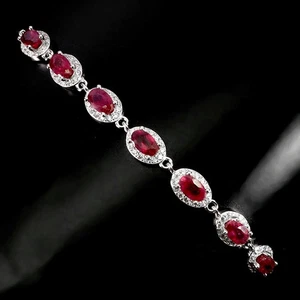 925 Sterling Silver Bracelet Oval Ruby 5x3mm Natural Gemstone Jewelry 7inches - Picture 1 of 14