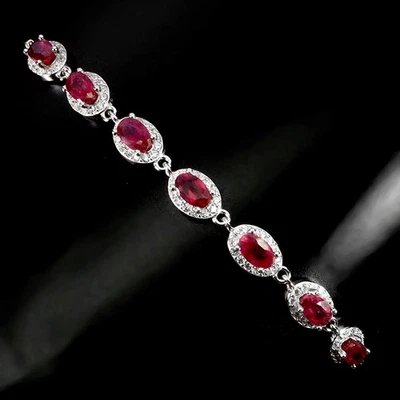 925 Sterling Silver Bracelet Oval Ruby 5x3mm Natural Gemstone Jewelry 7inches - Image 1 of 4