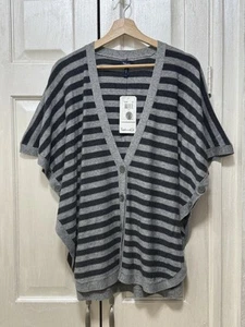 Herrlicher Damen S grau gestreifter Poncho Cardigan Wolle/Kaschmir Mischung Knopfleiste - Bild 1 von 10