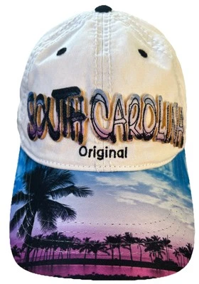 Sombrero Robin Ruth CAROLINA DEL SUR - Blanco Palmeras Puesta de sol Algodón ajustable Foto 1 de 4