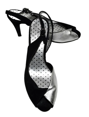 Tacones Anne Klein Halima 2 Tonos Negro Gamuza Cuero Plateado Talla 8 M Foto 1 de 4