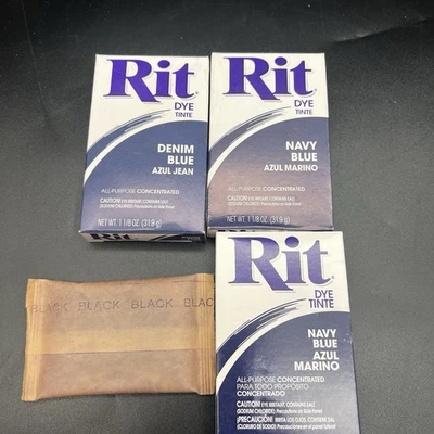 Lot of 4 Rit Powder Dye (1)Denim Blue, (1) Black (no box), (2)Navy Blue - Image 1 of 4