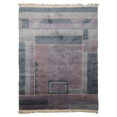 5'6''x7'6'' Hand Knotted New Zealand Wool Gray Geometric Tibetan Silky Sheen Rug - Image 1 of 4