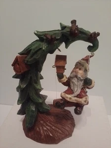 Christmas Santa Swinging In A Tree Holding Birdhouse 4" Hi - Picture 1 of 3