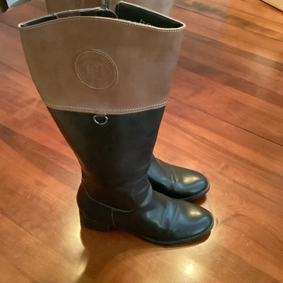 Botas de montar de cuero Etienne Aigner dos tonos talla 7,5 tacón apilado eje ancho Foto 1 de 4