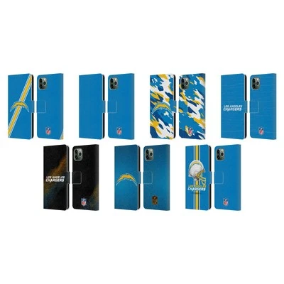 OFFICIAL NFL LOS ANGELES CHARGERS LOGO LEATHER BOOK CASE FOR APPLE iPHONE PHONES - Image 1 of 4