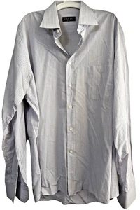 Canali Plaid Dress Shirt Light Crisp 43 / 17 Made Italy 30" L Pocket Button Up - Picture 1 of 4