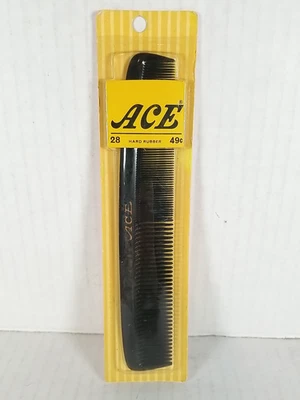 NOS Vintage Genuine Ace Hard Rubber Pocket Comb 7” Black #28 USA Sealed NEW - Image 1 of 3