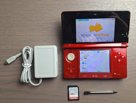 Nintendo 3DS Flare Red Region Free Console 128GB Tested w/ Charger & Stylus
