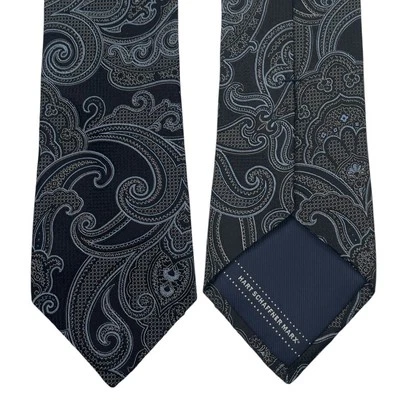 Corbata Hart Schaffner Marx 100% Seda Diseñador Paisley Negra y Gris Hecha en EE. UU. Foto 1 de 4