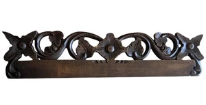 Antique Hand Carved Dark Wood Overdoor Pediment Salvaged - Picture 1 of 4