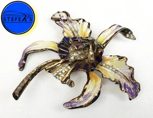 Coro Craft - Orchid Flower Brooch With Rhinestones - Sterling Silver - E92425C - Picture 1 of 6