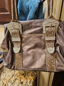 VTG Y2K Kathy Van Zeeland Brown With Sequins Slouchy Handbag- Classic - Picture 1 of 5
