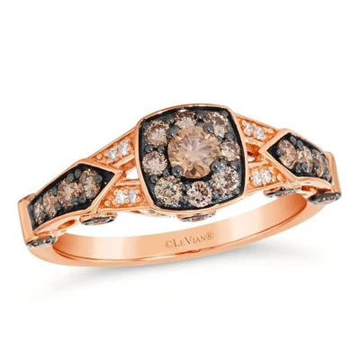 Anillo de cóctel LeVian de oro rosa de 14 quilates con diamantes blancos y marrones de 1,01 quilates talla 9 Foto 1 de 4
