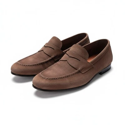 Mocasines Santoni Para Hombres Talla 13 Marrón Goodyear Gamuza Cuero Grano NFC Zapatos Italia Foto 1 de 4