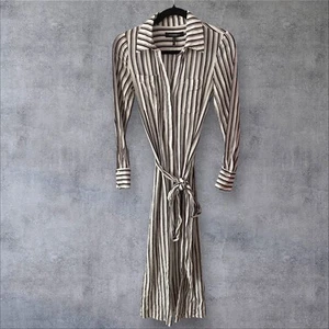BCBG Midi Leinen Hemdblusenkleid XS Lagom Boho minimalistisch gestreift Bio Boho - Bild 1 von 10