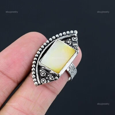 Natural Mother Of Pearl Gemstone 925 Silver Stackable Ring Size 7 For Women - Image 1 of 4
