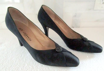 St. John Women's Heels Pumps Size 9 AA Black Rhinestone Jewel Made in Italy - Image 1 of 4