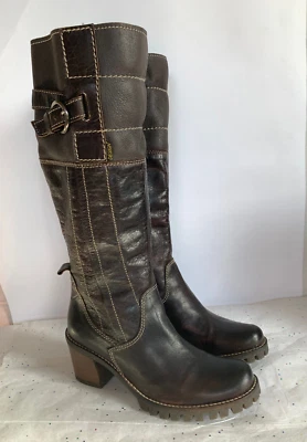 Botas hasta la rodilla diseño Manas cuero marrón piel de oveja forrada puño talla 35 EE. UU. 5 5,5 Foto 1 de 4