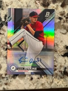 2019 BOWMAN PLATINUM AUTO PROSPECT CARD CLEVELAND INDIANS LIAM JENKINS #TOP-50