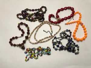 Necklace Lot of 7 Wearable Multi Colors  Modern Shell Acrylic Chain Seed - Picture 1 of 15