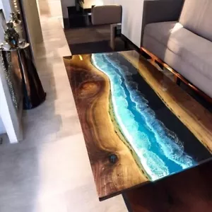 Ocean Epoxy Resin Dining Table Top, Live Edge Wooden Epoxy Table Top, Home Decor - Picture 1 of 9