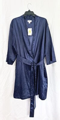 Roupão de banho CABERNET NAVY bolinhas manga 3/4 com cinto curto envoltório frontal novo com etiquetas Wmns GG - Imagem 1 de 2
