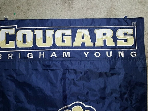 BYU Cougars Blue Nylon Pennant Flag Wall Hanging 28x44 Reversible Brigham Young Cover