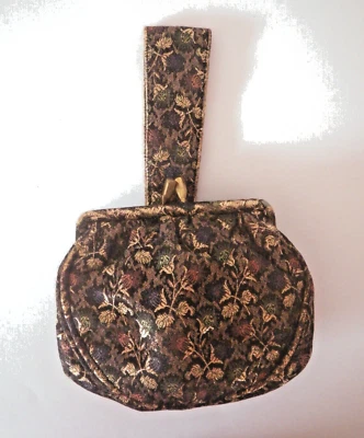 Vintage 1950s Garay Black & Metallic Gold Brocade Fabric Wristlet Purse - Image 1 of 4