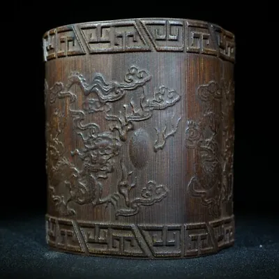 Chinese Old Bamboo Carved Dragon Brush Pot Ethnic Cultural Collectibles Antique • 79.99$