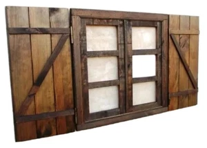 ventana con contraventanas oscura con postigos, nogal ,,, rustica - Imagen 1 de 2