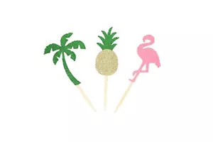 FLAMINGO - PIÑA - PALMA Brillo 3-1/2" Cupcake Topper ELIGE Paquete Cantidad - Imagen 1 de 1