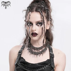 Devil Fashion Women Silver Gothic Punk Spiked Rivet Double Layered Necklace - Picture 1 of 17