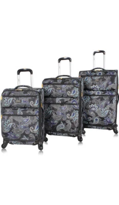 Lucas Designer Luggage Collection-Juego de maletas giratorias laterales blandas de 3 piezas, negras Foto 1 de 4