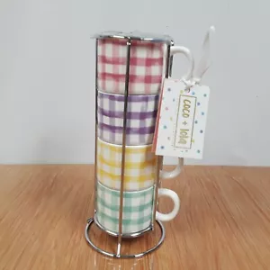 Coco & Lola Espresso Mugs 4 Stackable Primary Colors Weave NWT - Picture 1 of 12